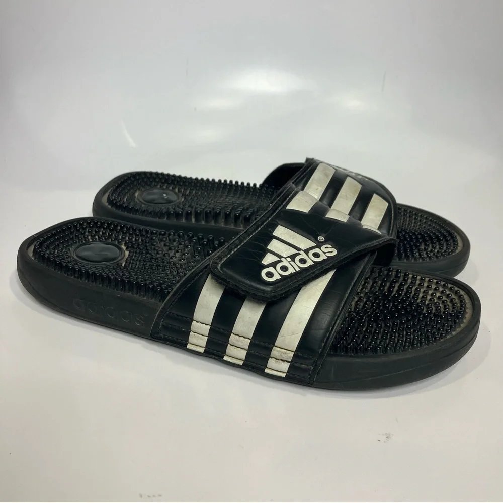 Adidas Adissage slides sandals black white‎ mens size 9 casual athleisure